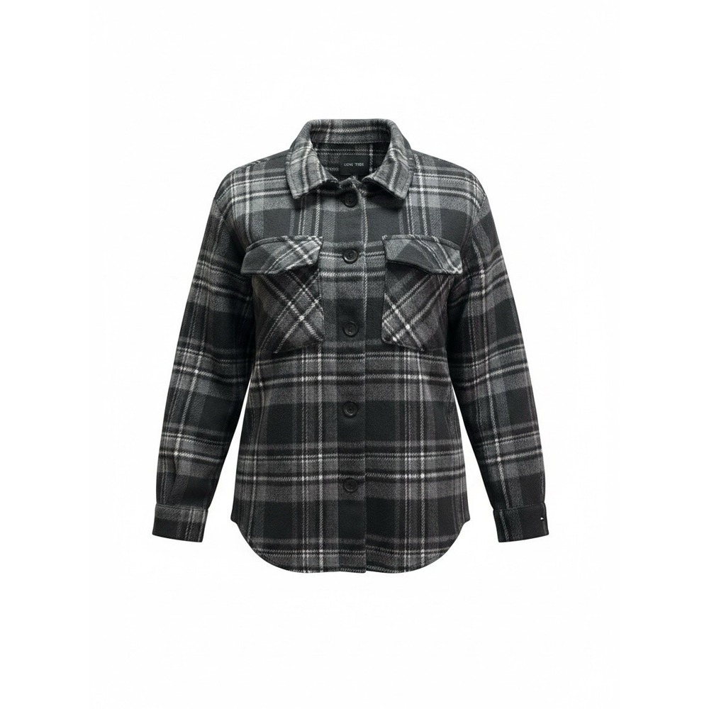 Love Tree Men's Small Black Gray Plaid Shacket Button Front Overshirt Jacket